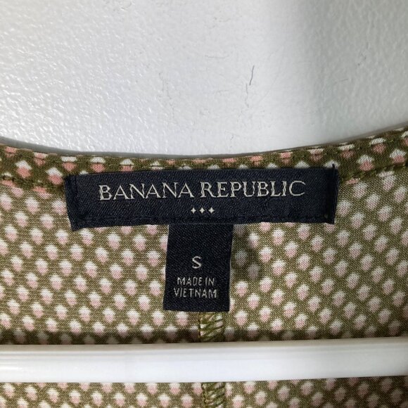 Womens Banana Republic Faux Wrap Dress 1/2 Sleeve Brown White S Polyester Spande - Picture 7 of 9